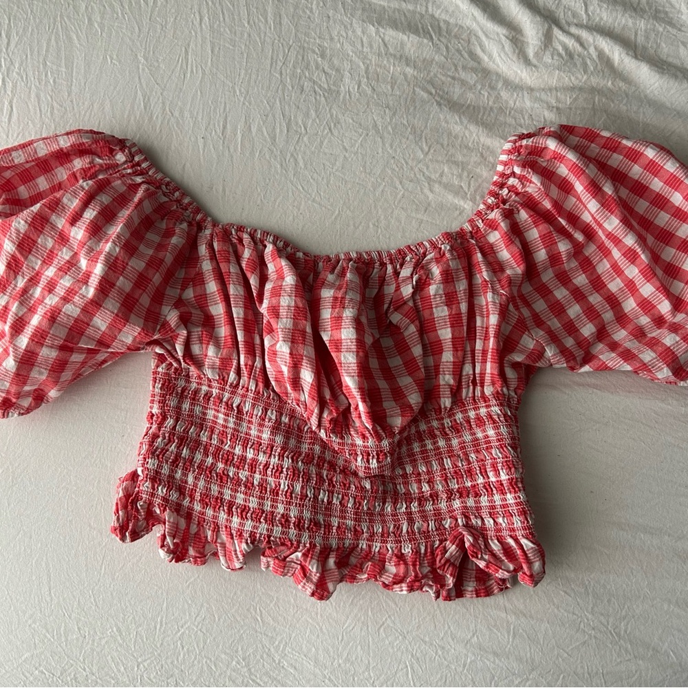Red Gingham Off-Shoulder Top